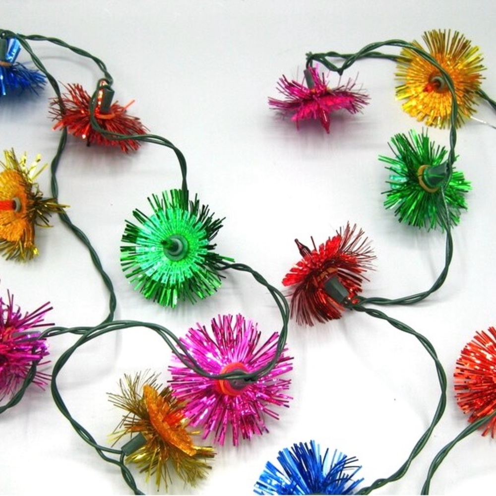 Vintage 1960s Tinsel Foil Starburst Electric Christmas Lights- Set of 3